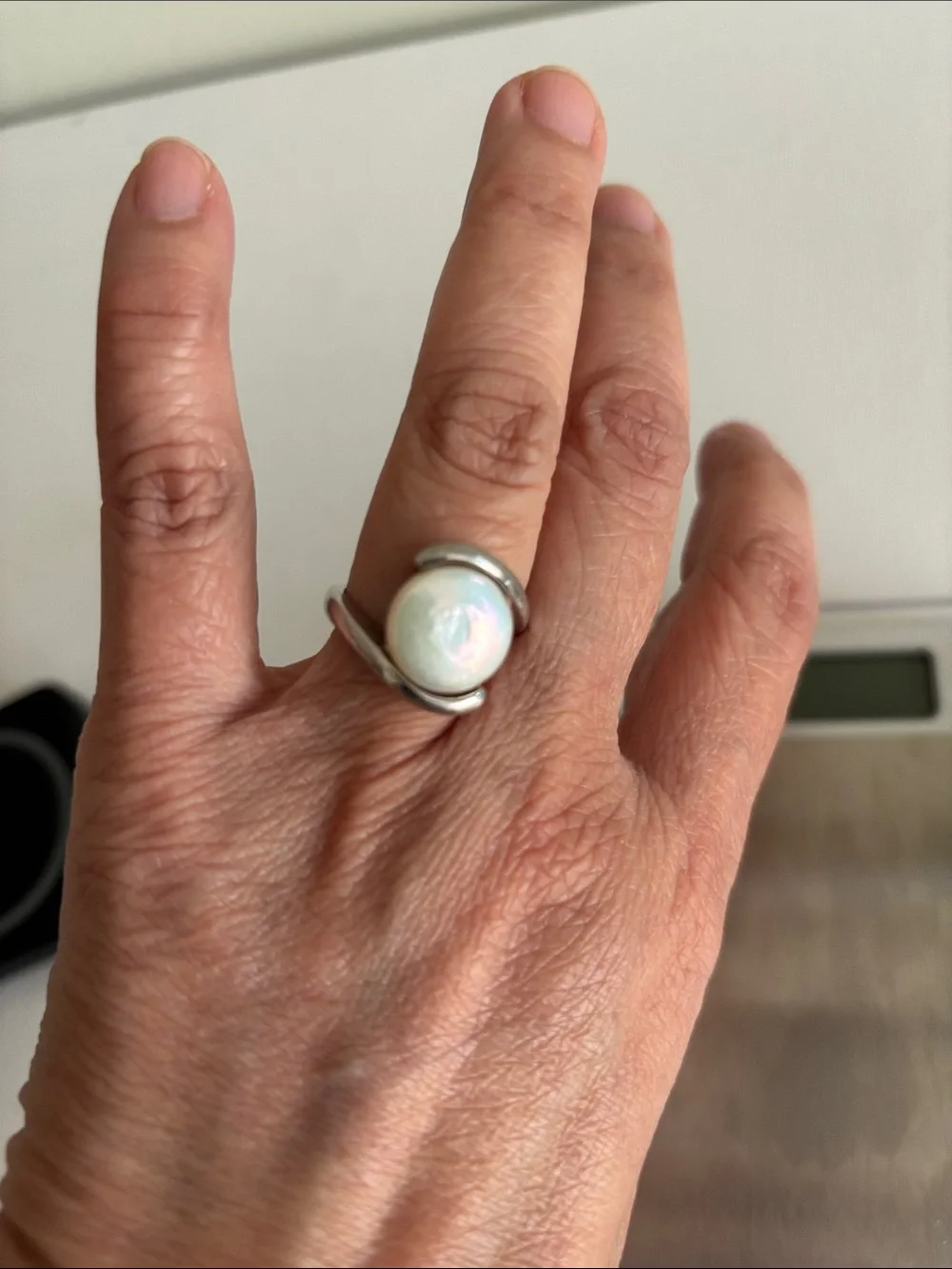 Sterling Silver Ring with Opal-Look White Stone - Women Jewelry - Picture 4 of 6